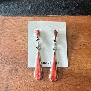 Zuni Spiny Oyster Dangle Earrings Sterling Silver